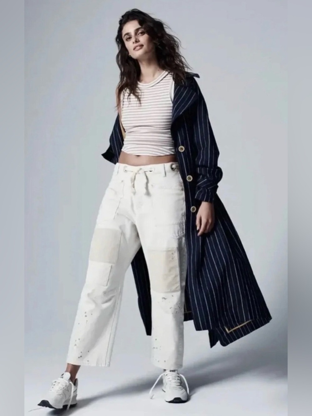 Striped Black Trench Coat - Women's Longline Coat